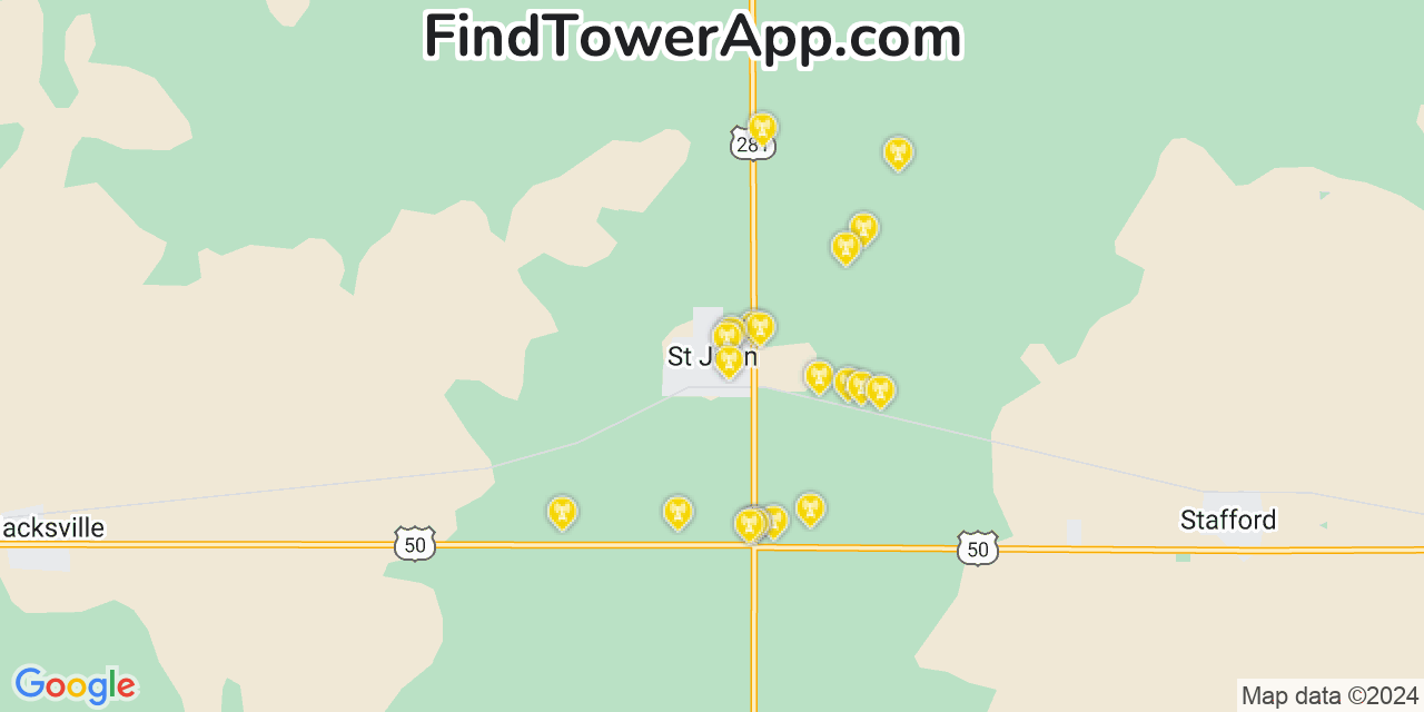AT&T 4G/5G cell tower coverage map Saint John, Kansas