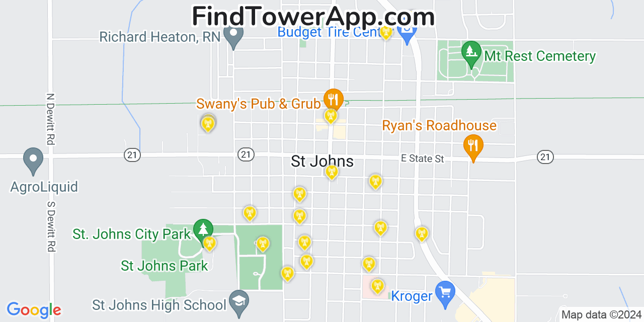 Verizon 4G/5G cell tower coverage map Saint Johns, Michigan