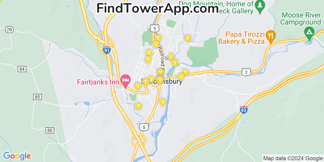 Verizon 4G/5G cell tower coverage map Saint Johnsbury, Vermont