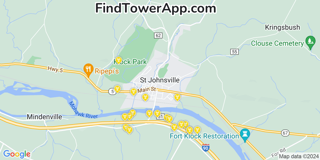 AT&T 4G/5G cell tower coverage map Saint Johnsville, New York