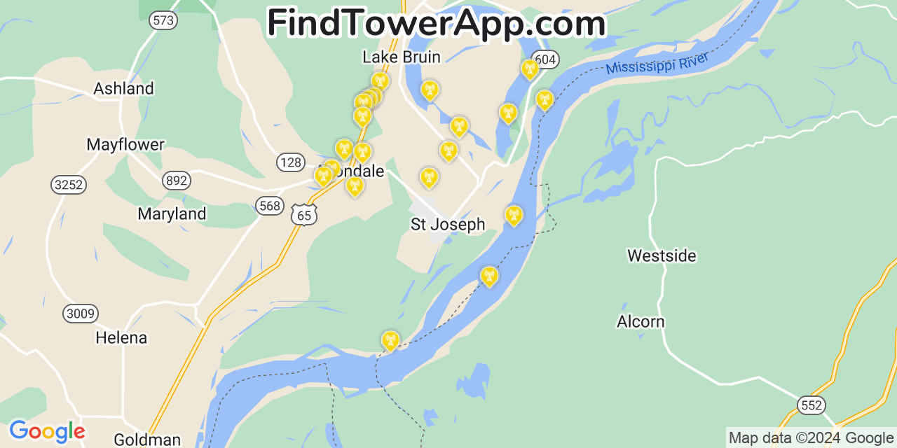 T-Mobile 4G/5G cell tower coverage map Saint Joseph, Louisiana