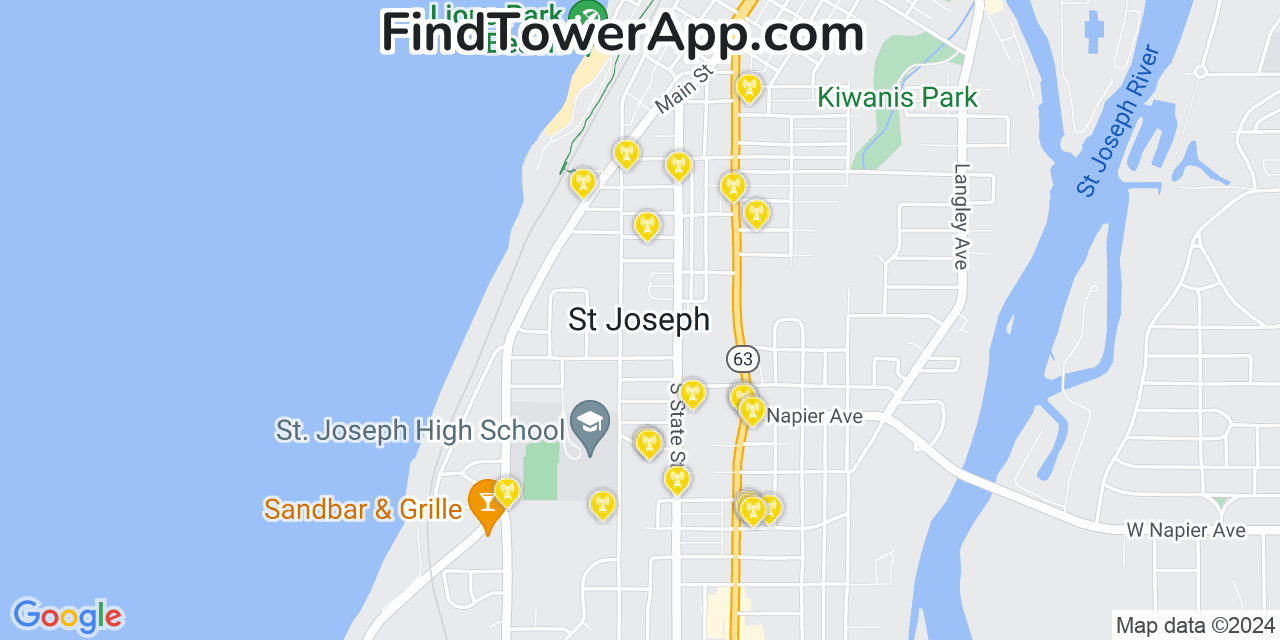 AT&T 4G/5G cell tower coverage map Saint Joseph, Michigan