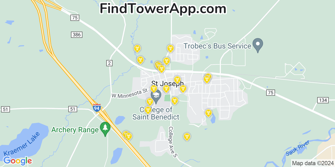 AT&T 4G/5G cell tower coverage map Saint Joseph, Minnesota