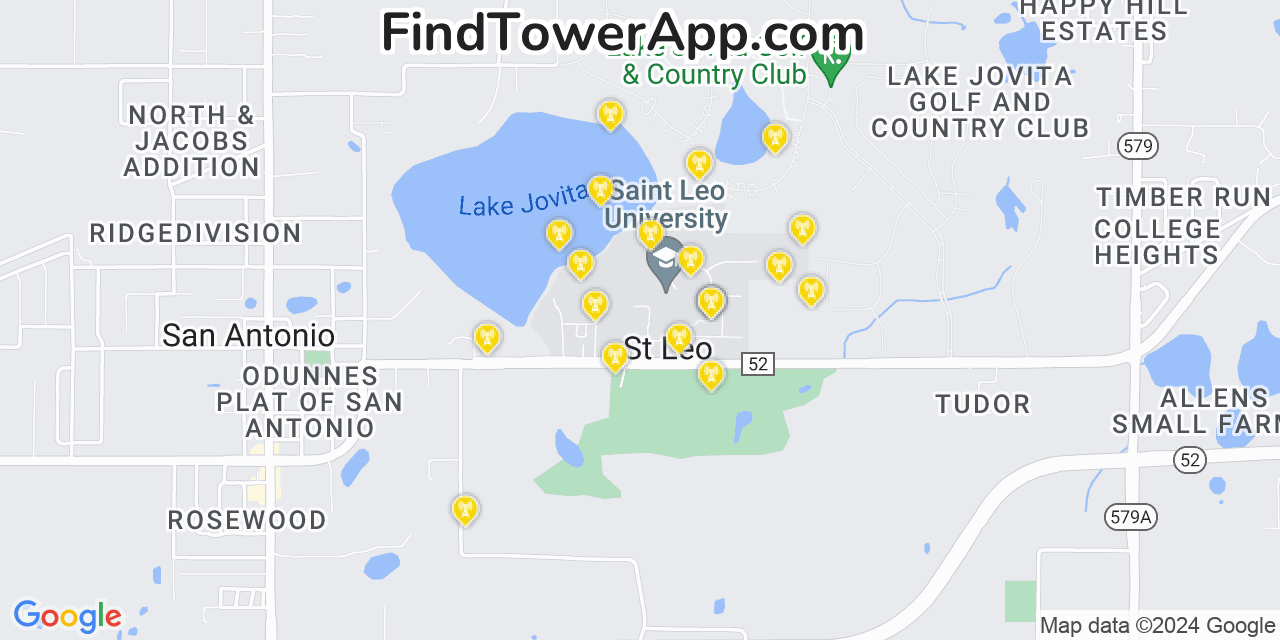 AT&T 4G/5G cell tower coverage map Saint Leo, Florida
