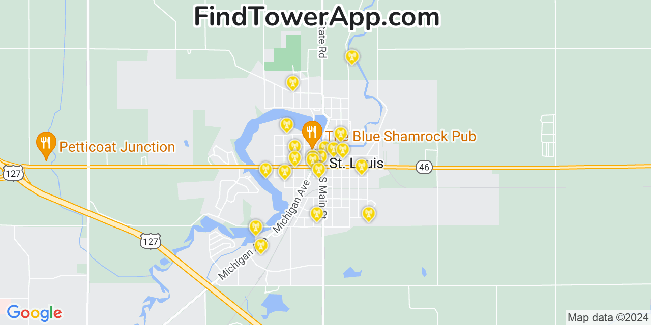 AT&T 4G/5G cell tower coverage map Saint Louis, Michigan