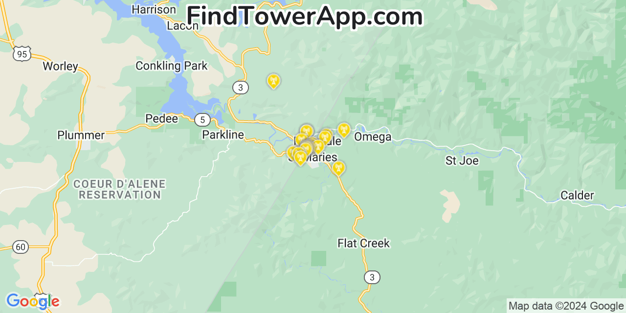 AT&T 4G/5G cell tower coverage map Saint Maries, Idaho