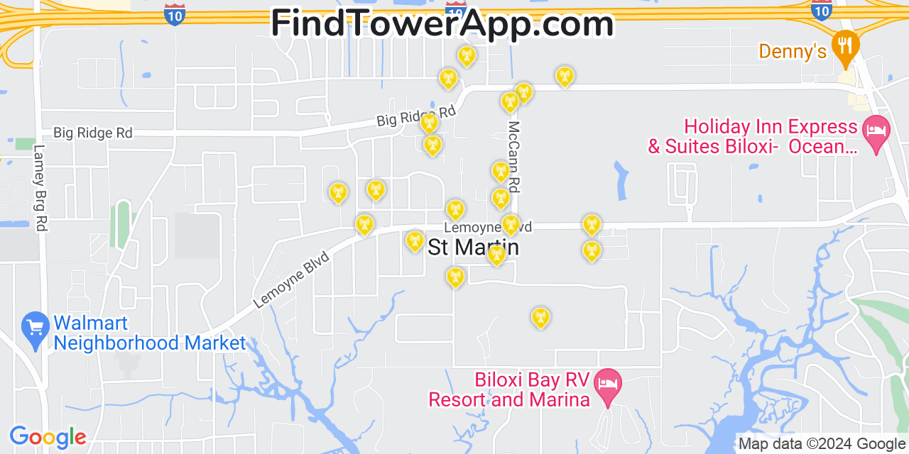AT&T 4G/5G cell tower coverage map Saint Martin, Mississippi