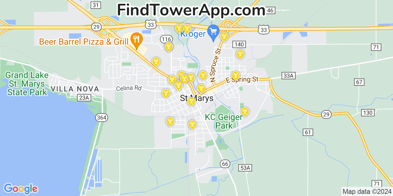 AT&T 4G/5G cell tower coverage map Saint Marys, Ohio
