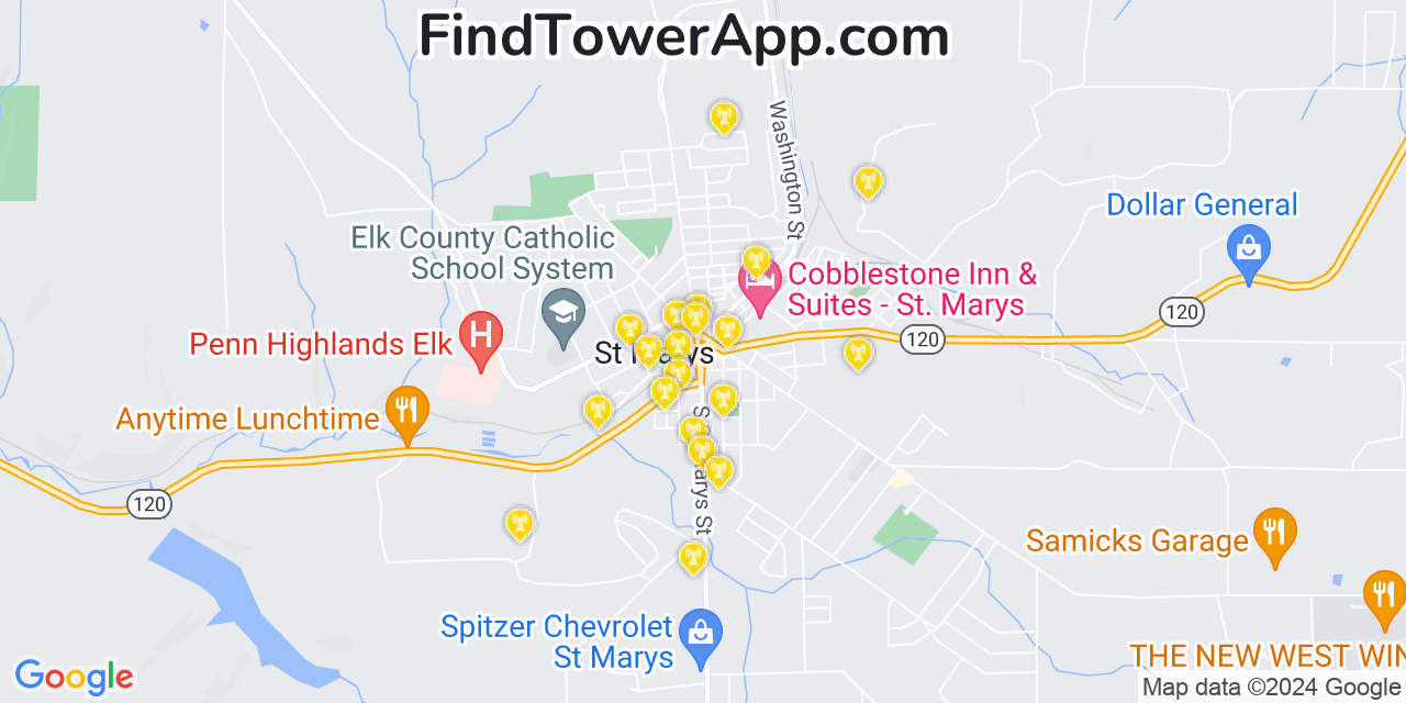 AT&T 4G/5G cell tower coverage map Saint Marys, Pennsylvania