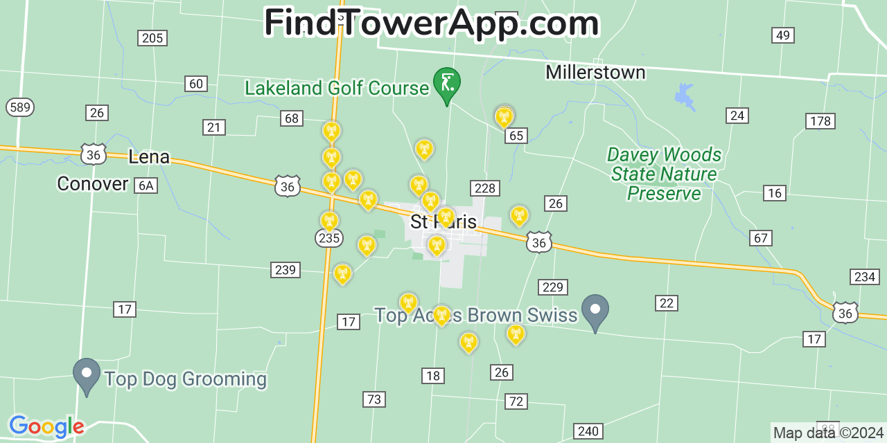 AT&T 4G/5G cell tower coverage map Saint Paris, Ohio