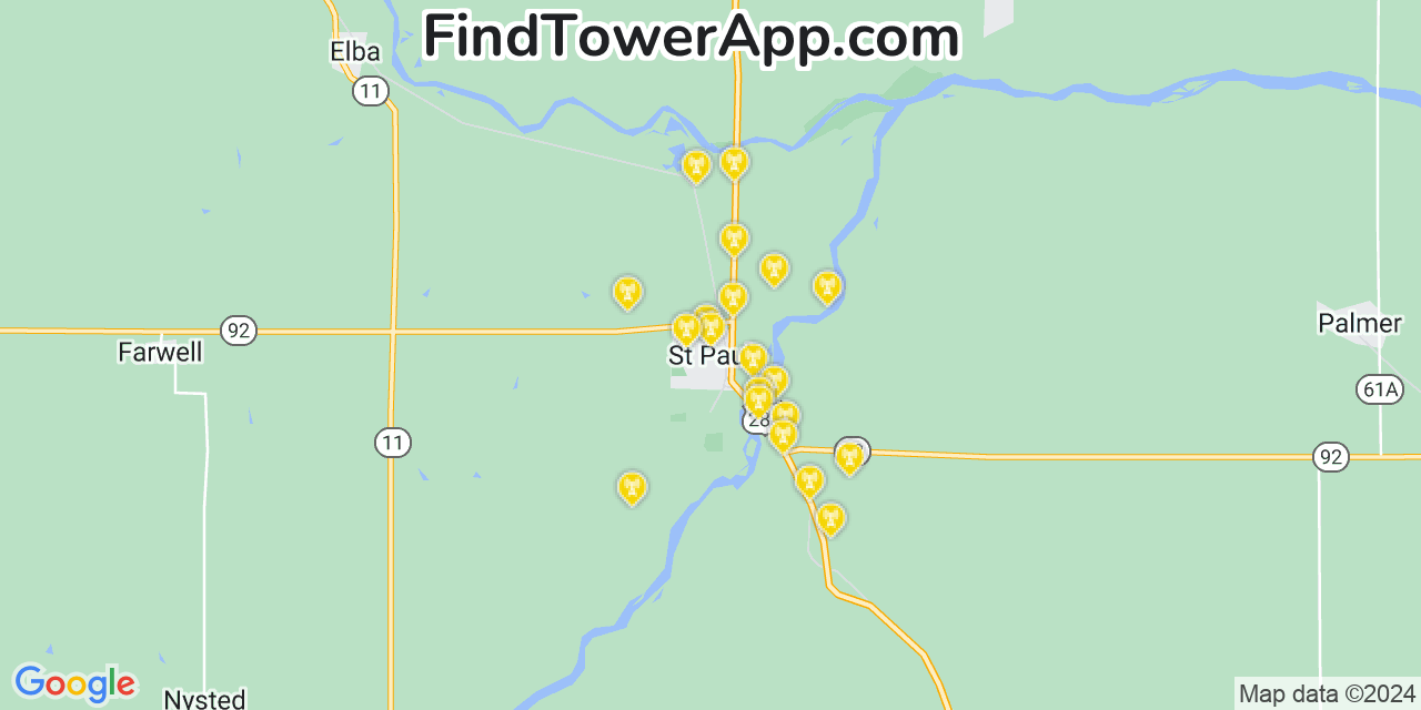 AT&T 4G/5G cell tower coverage map Saint Paul, Nebraska