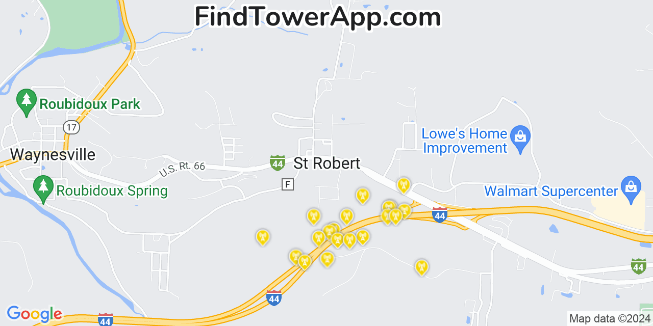 AT&T 4G/5G cell tower coverage map Saint Robert, Missouri