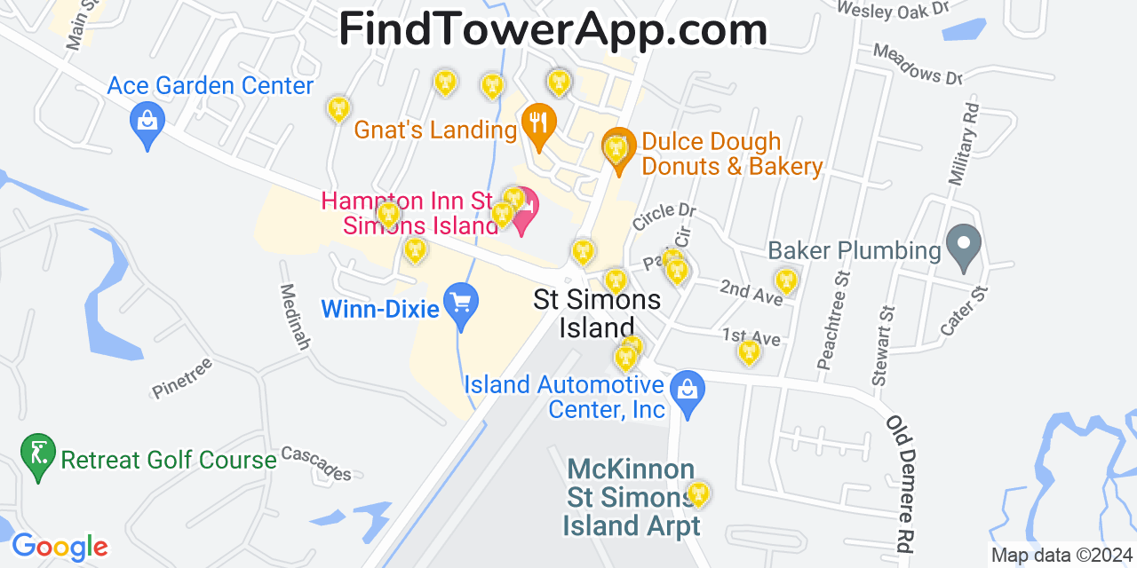 AT&T 4G/5G cell tower coverage map Saint Simons Island, Georgia