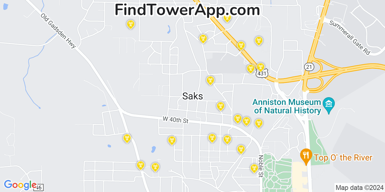 AT&T 4G/5G cell tower coverage map Saks, Alabama
