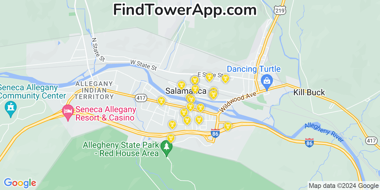 Verizon 4G/5G cell tower coverage map Salamanca, New York
