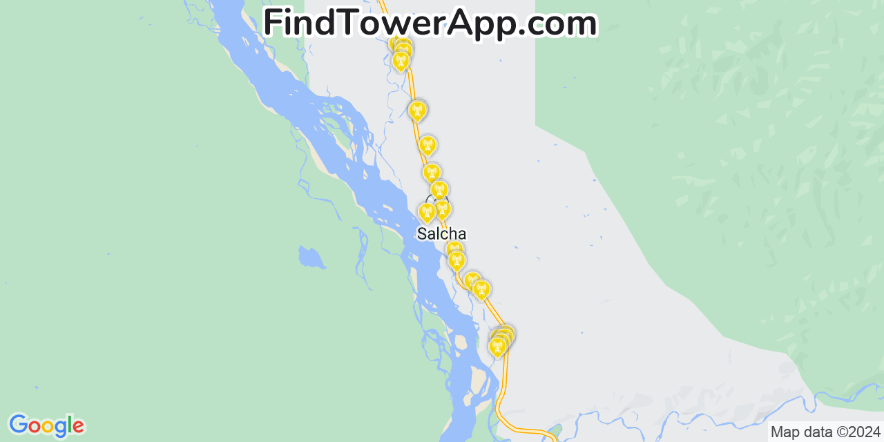 AT&T 4G/5G cell tower coverage map Salcha, Alaska