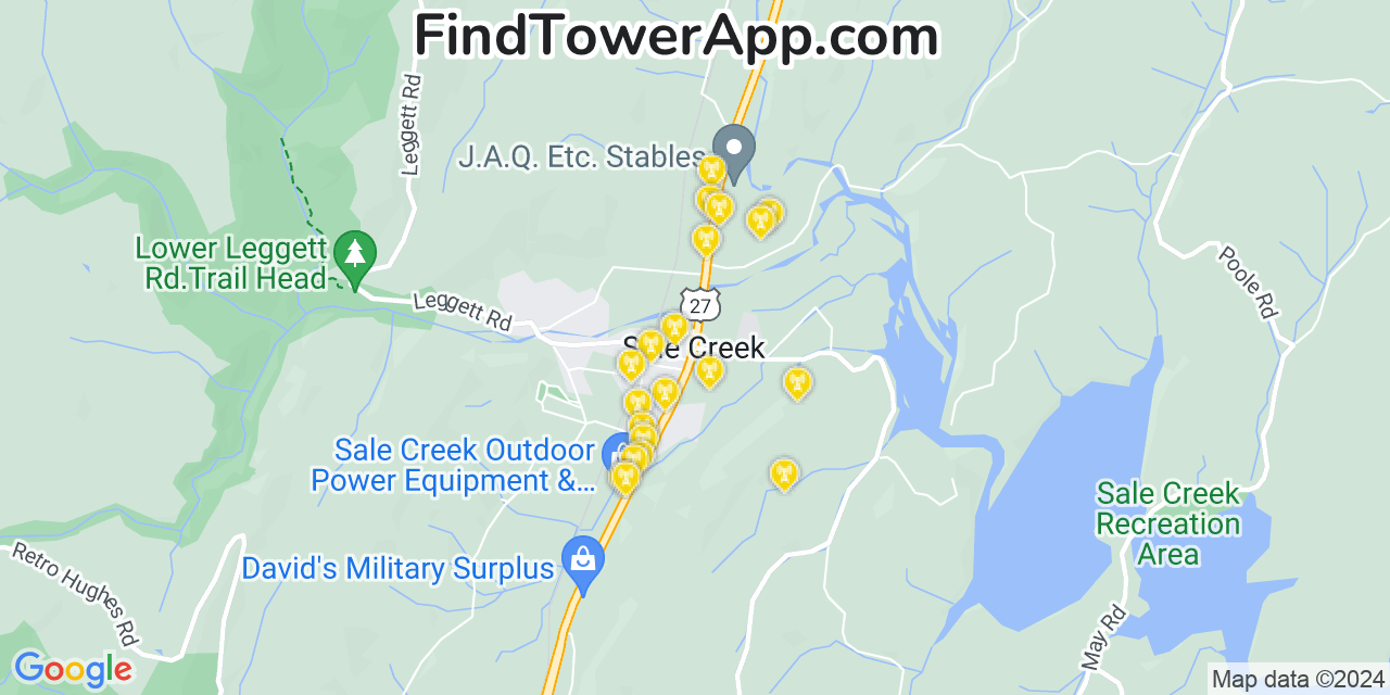 AT&T 4G/5G cell tower coverage map Sale Creek, Tennessee