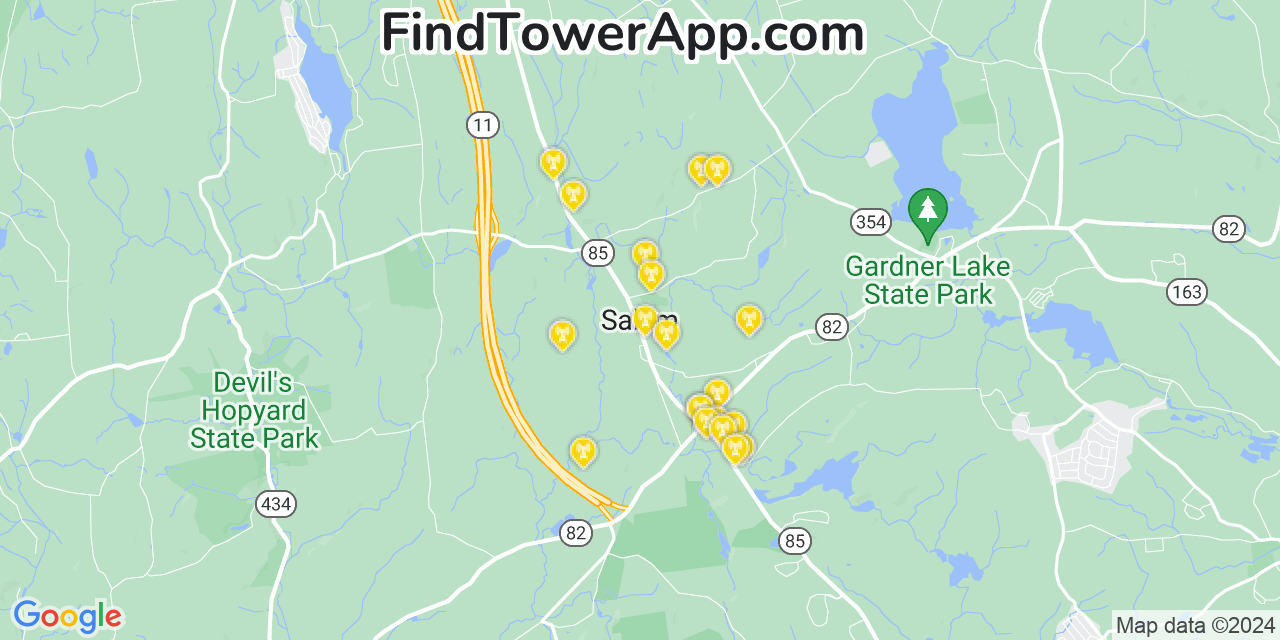 AT&T 4G/5G cell tower coverage map Salem, Connecticut