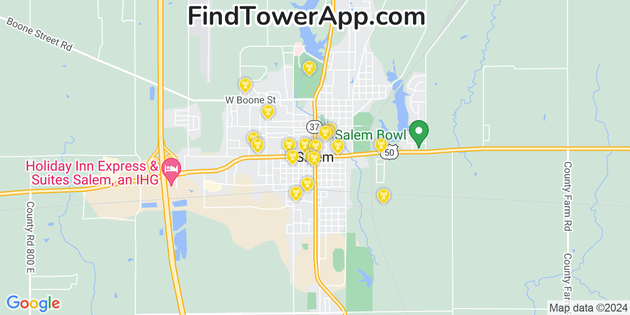 AT&T 4G/5G cell tower coverage map Salem, Illinois