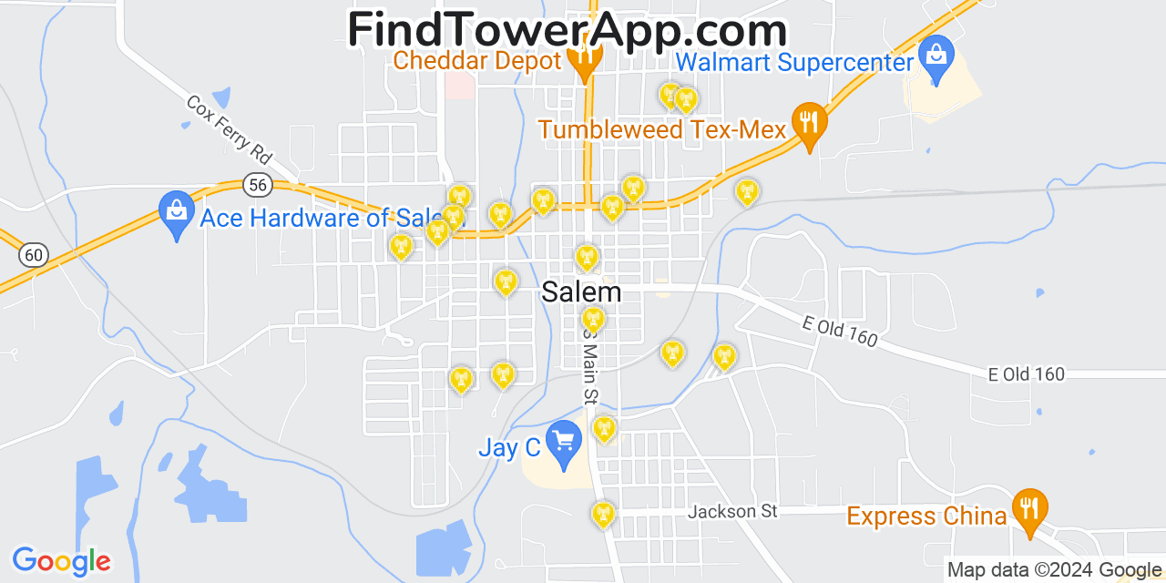 AT&T 4G/5G cell tower coverage map Salem, Indiana