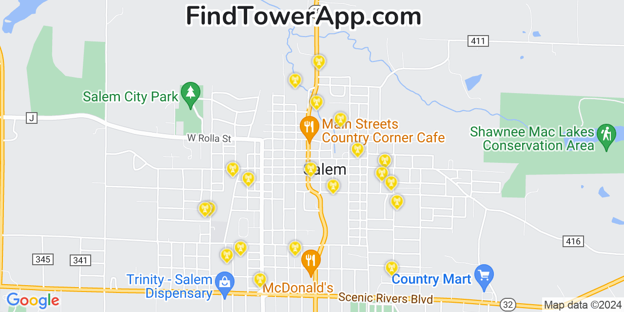 AT&T 4G/5G cell tower coverage map Salem, Missouri