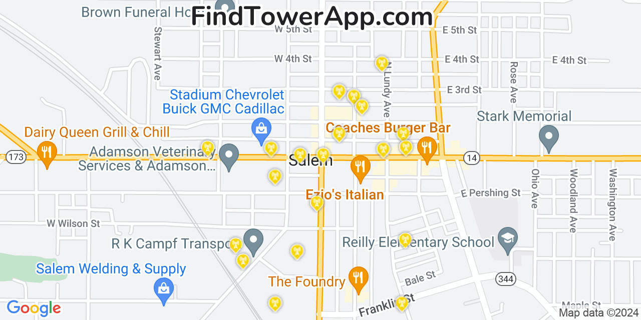AT&T 4G/5G cell tower coverage map Salem, Ohio
