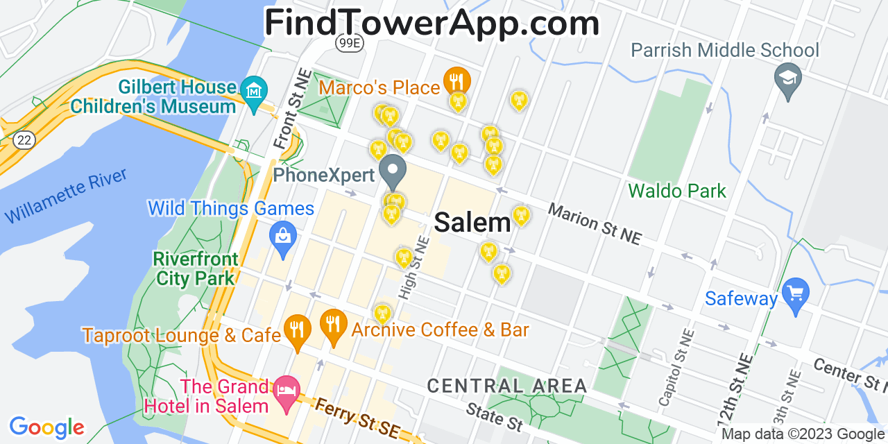 AT&T 4G/5G cell tower coverage map Salem, Oregon