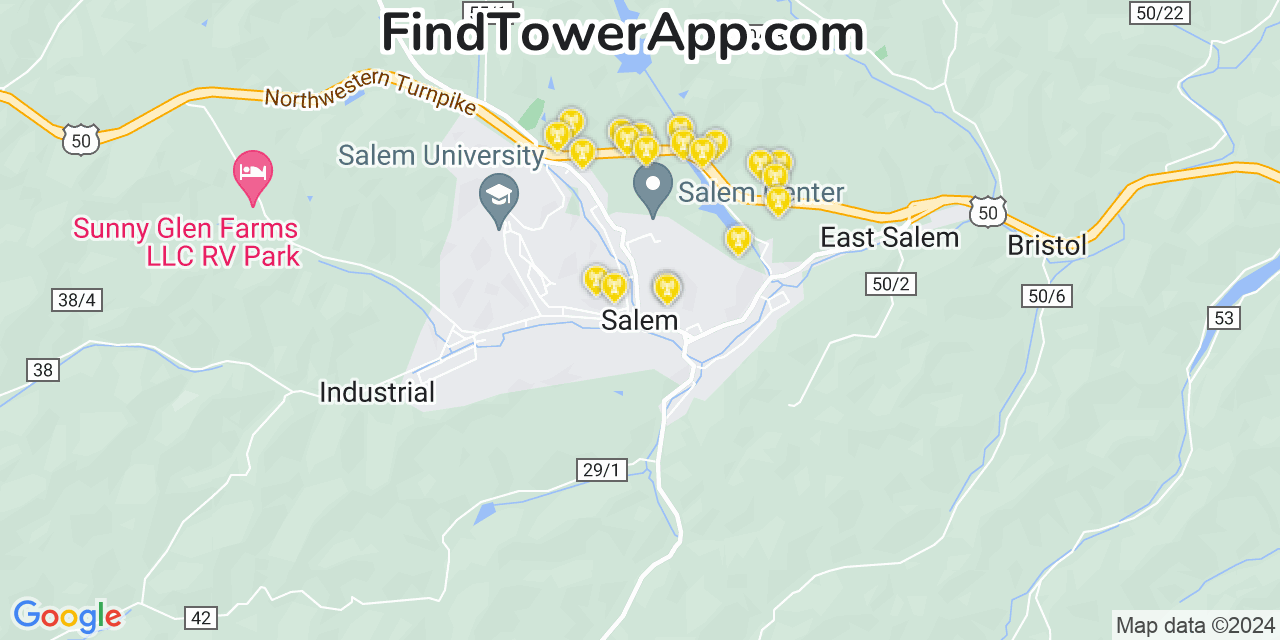 AT&T 4G/5G cell tower coverage map Salem, West Virginia