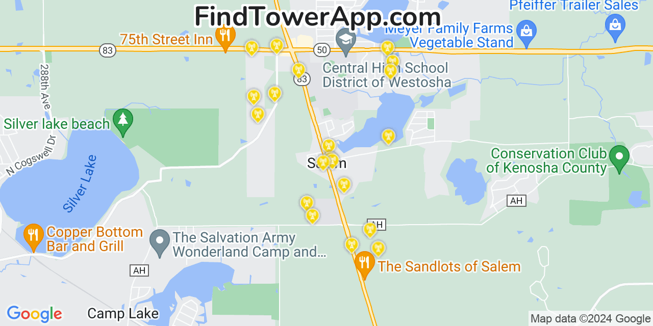 AT&T 4G/5G cell tower coverage map Salem, Wisconsin