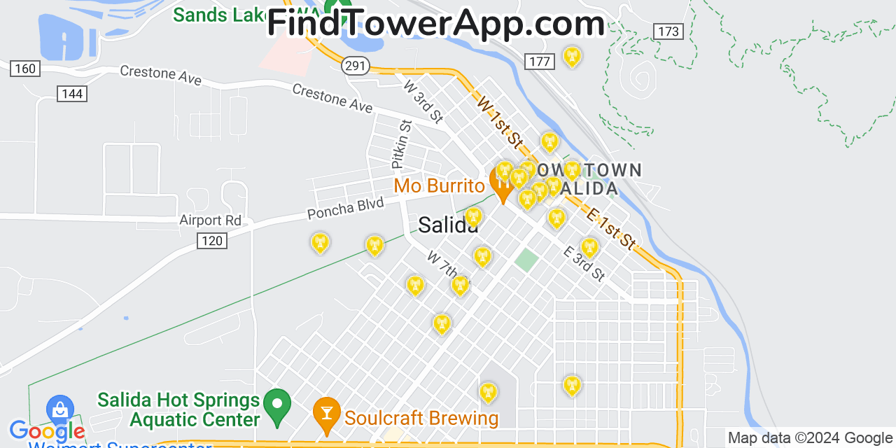 AT&T 4G/5G cell tower coverage map Salida, Colorado