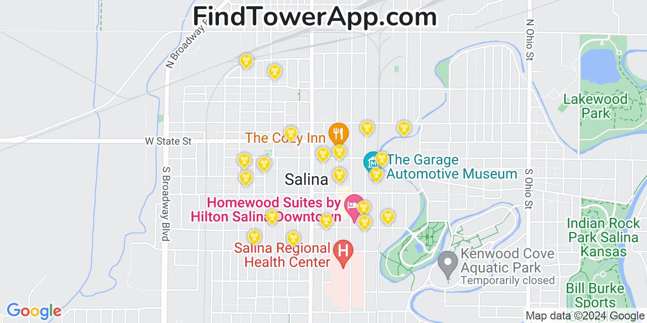 AT&T 4G/5G cell tower coverage map Salina, Kansas