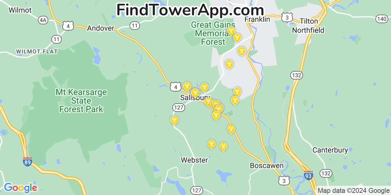 AT&T 4G/5G cell tower coverage map Salisbury, New Hampshire