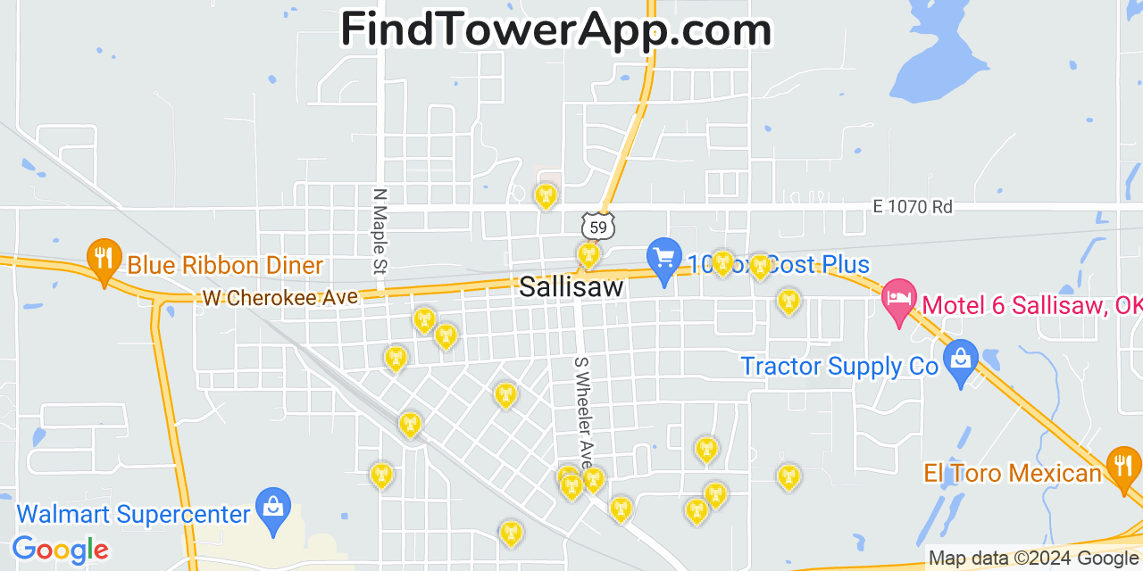 Verizon 4G/5G cell tower coverage map Sallisaw, Oklahoma