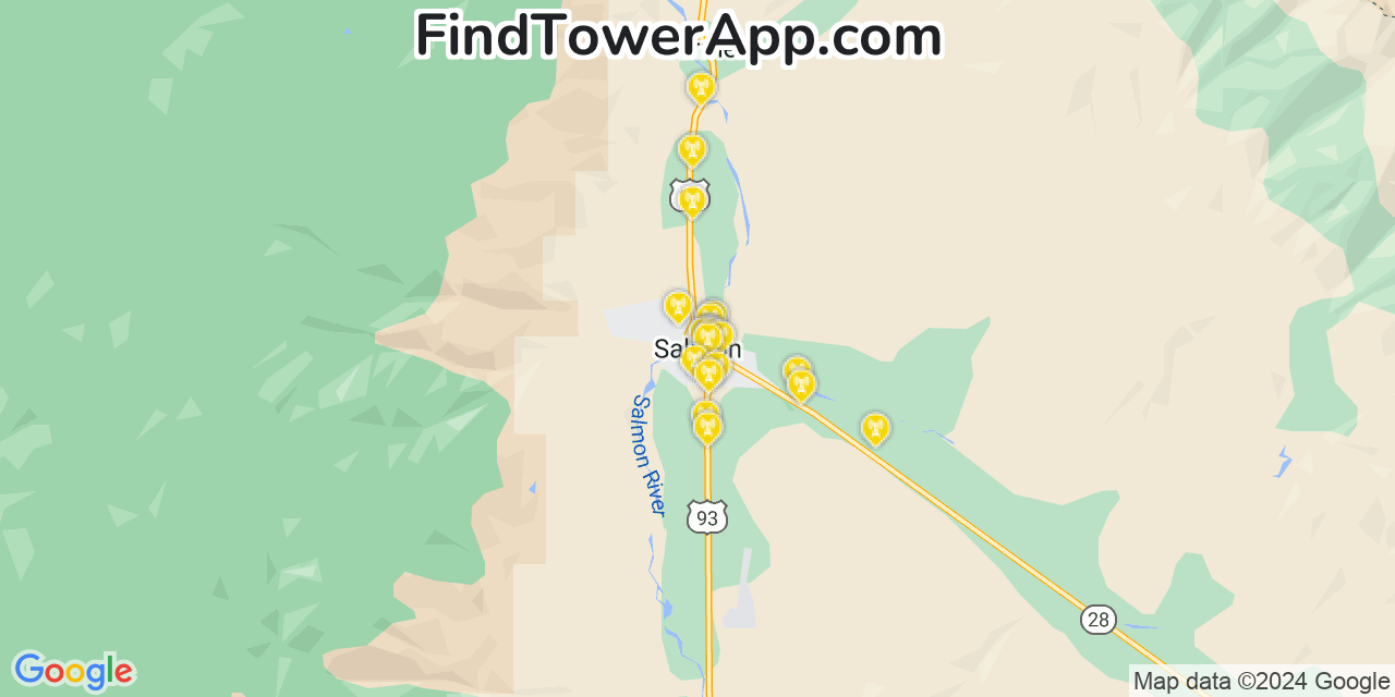 AT&T 4G/5G cell tower coverage map Salmon, Idaho