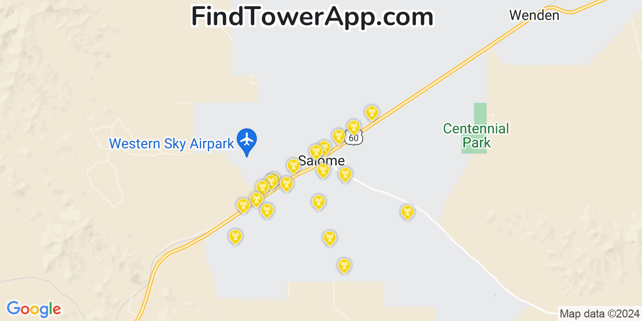 AT&T 4G/5G cell tower coverage map Salome, Arizona