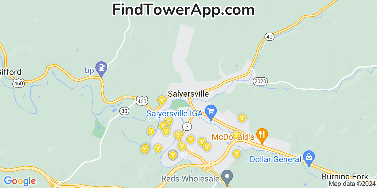 AT&T 4G/5G cell tower coverage map Salyersville, Kentucky