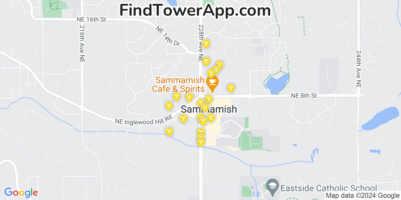 AT&T 4G/5G cell tower coverage map Sammamish, Washington