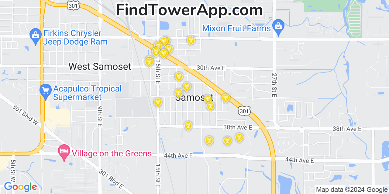 AT&T 4G/5G cell tower coverage map Samoset, Florida