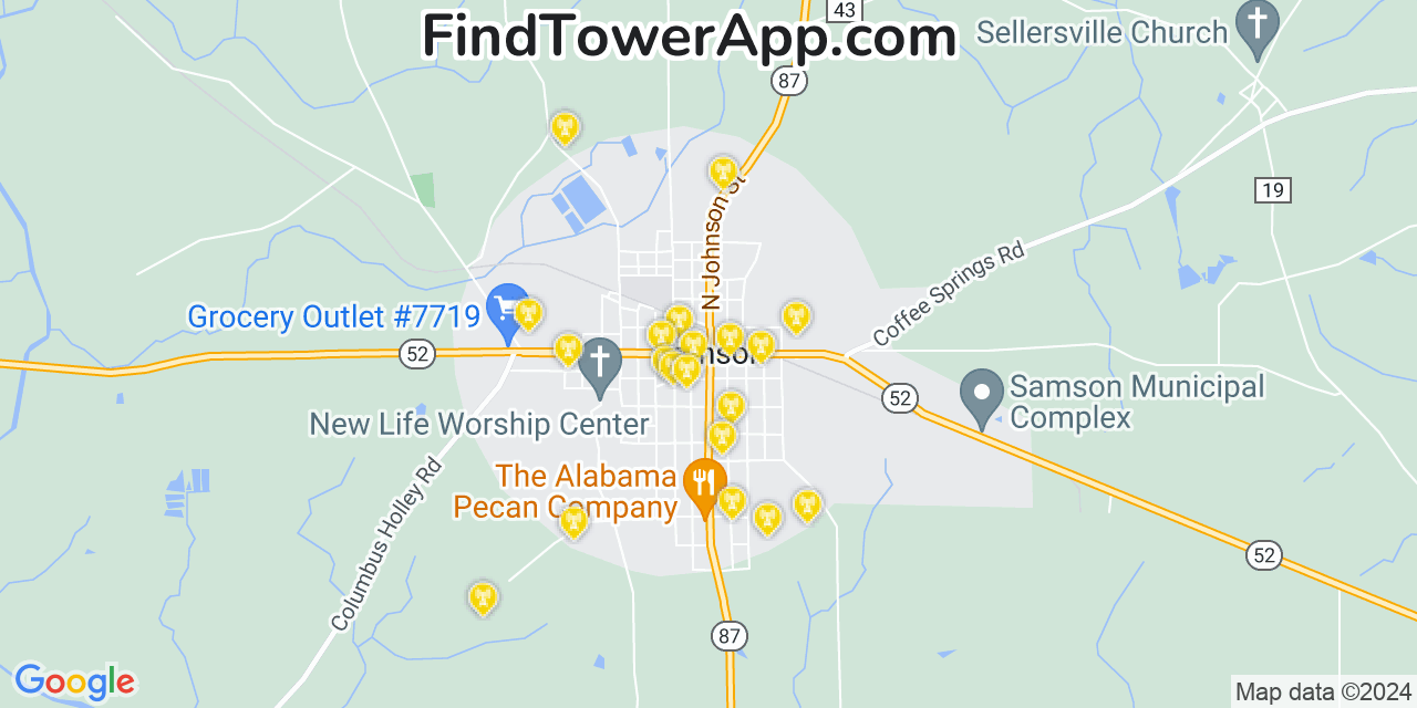 AT&T 4G/5G cell tower coverage map Samson, Alabama