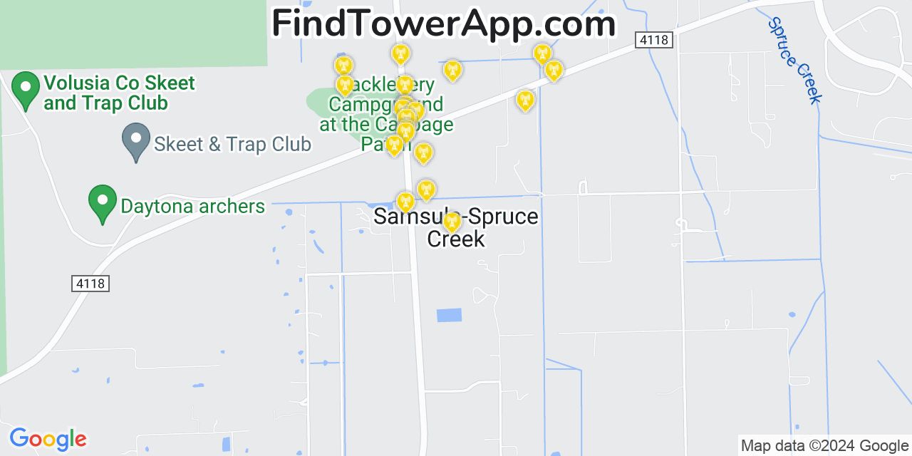 AT&T 4G/5G cell tower coverage map Samsula Spruce Creek, Florida