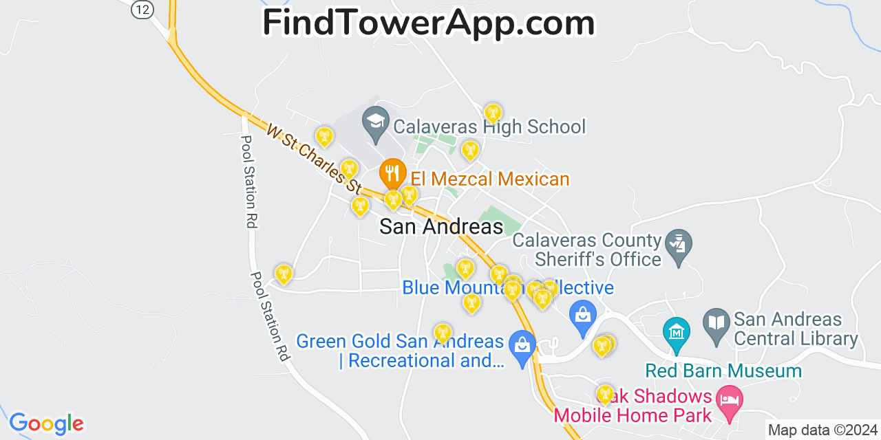 AT&T 4G/5G cell tower coverage map San Andreas, California