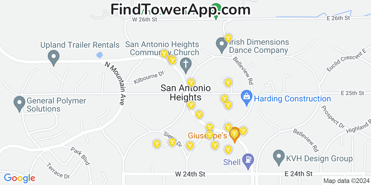 AT&T 4G/5G cell tower coverage map San Antonio Heights, California