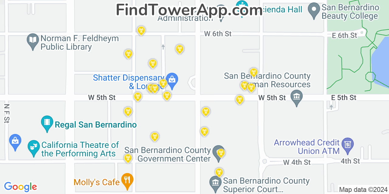 AT&T 4G/5G cell tower coverage map San Bernardino, California
