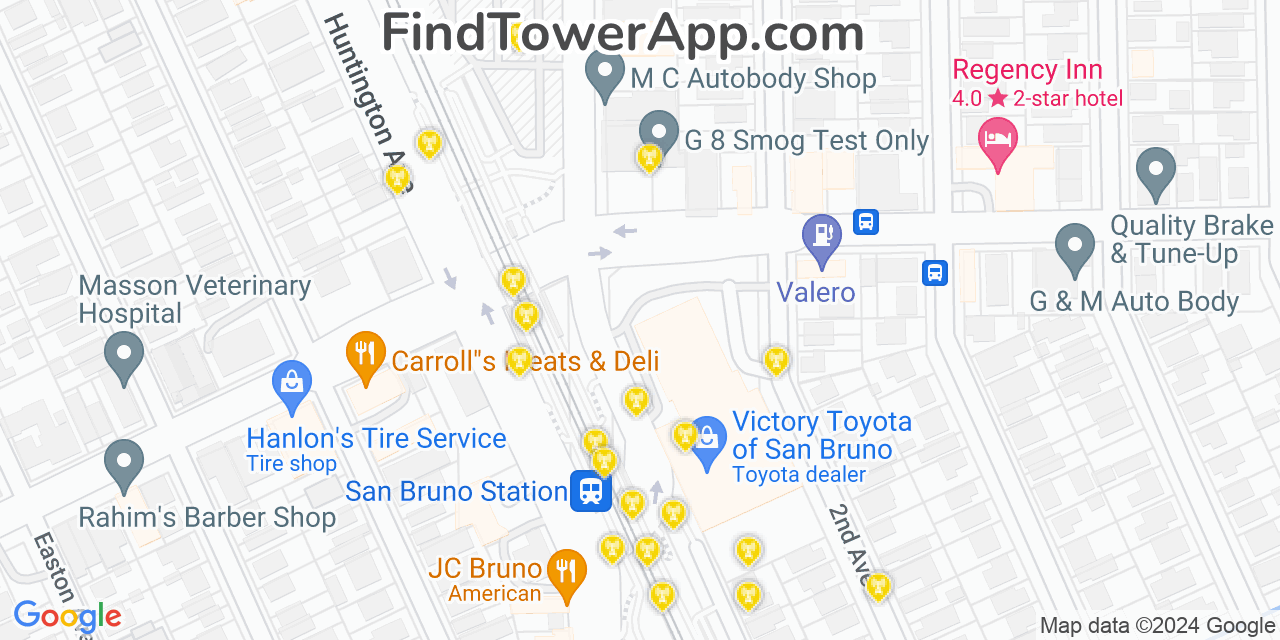 AT&T 4G/5G cell tower coverage map San Bruno, California