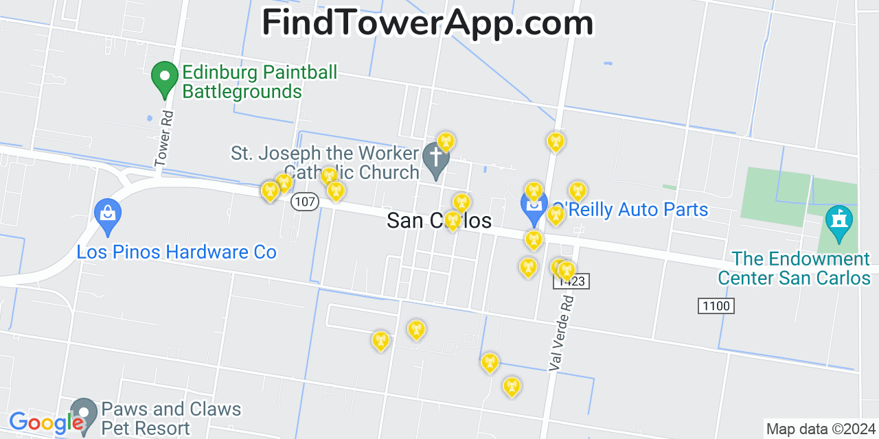 AT&T 4G/5G cell tower coverage map San Carlos, Texas