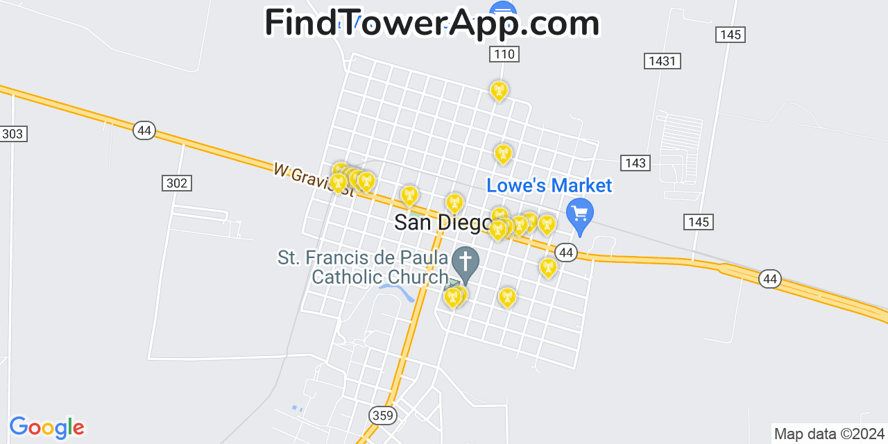 T-Mobile 4G/5G cell tower coverage map San Diego, Texas