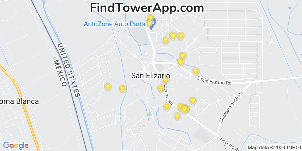 AT&T 4G/5G cell tower coverage map San Elizario, Texas