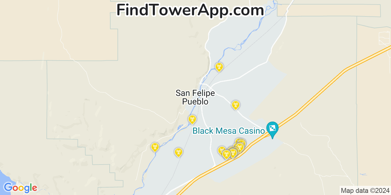 AT&T 4G/5G cell tower coverage map San Felipe Pueblo, New Mexico