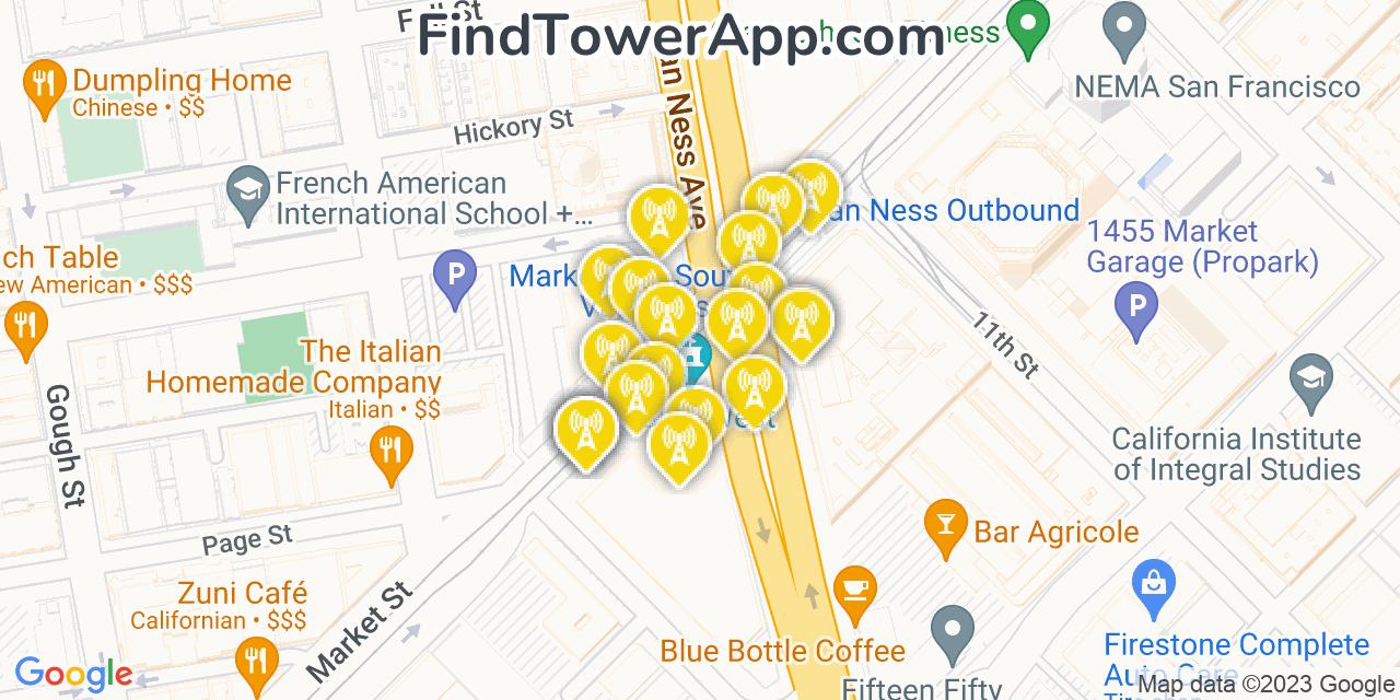 Verizon 4G/5G cell tower coverage map San Francisco, California
