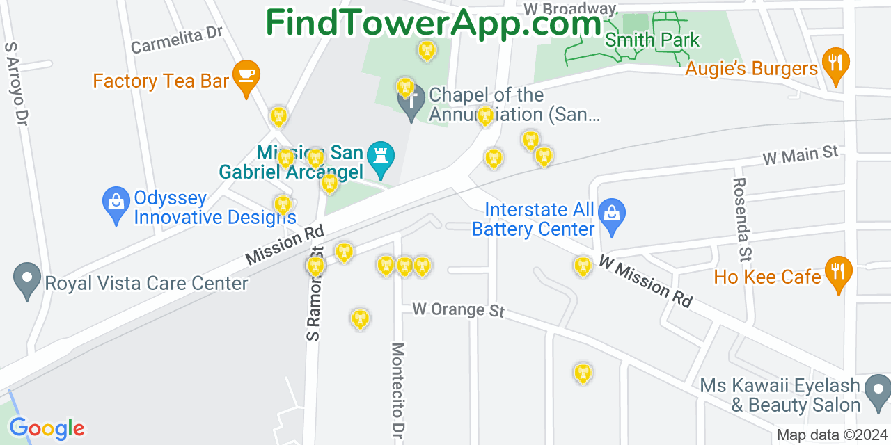 AT&T 4G/5G cell tower coverage map San Gabriel, California